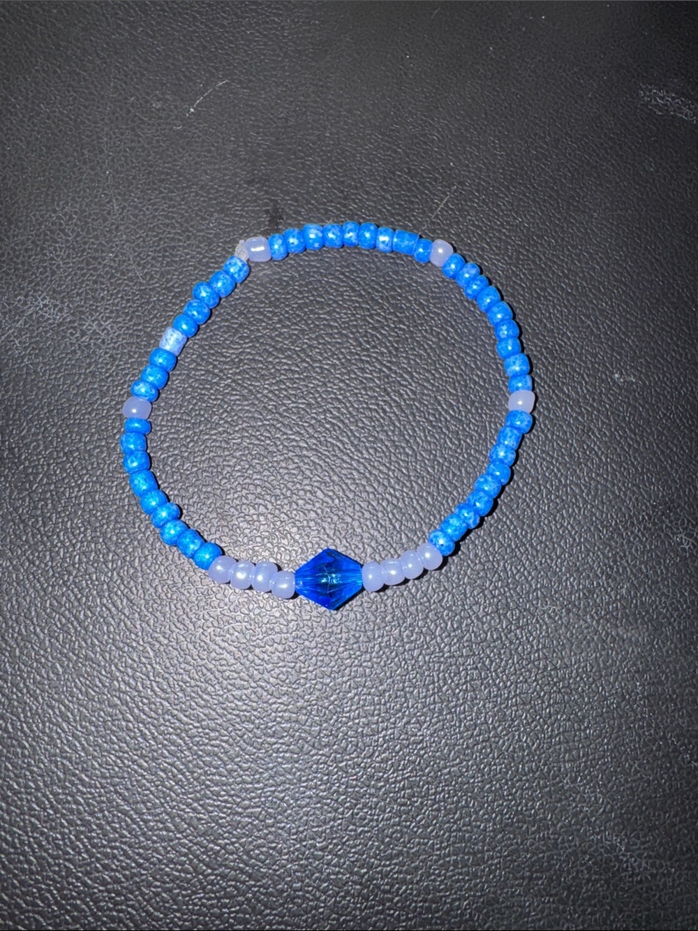 Handmade Blue Beaded Stretch Bracelet with Faceted Center Bead
